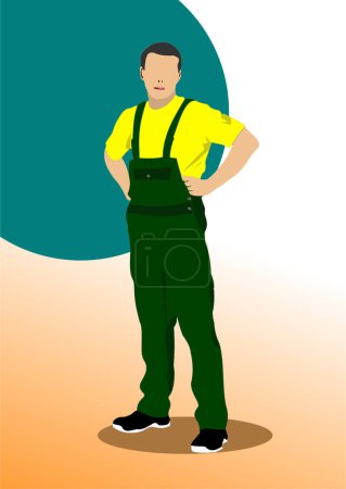 Illustration for Colored Vector hand drawn illustration of young worker - Royalty Free Image