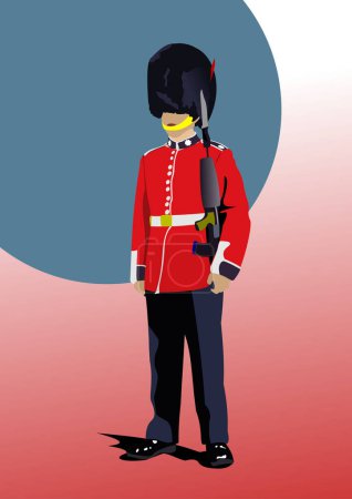 3d Vector hand drawn image of beefeater isolated on white. London guard