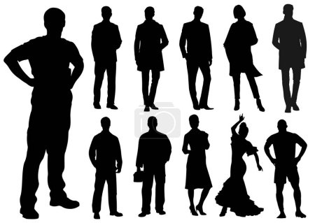 Photo for Black people silhouettes. Black and white Vector hand drawn illustration - Royalty Free Image