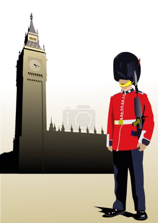 Ilustración de 3d Vector imagen dibujada a mano de beefeater aislado en blanco. Guardia de Londres - Imagen libre de derechos