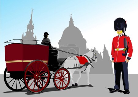 3d Vector hand drawn image of beefeater isolated on white. London guard