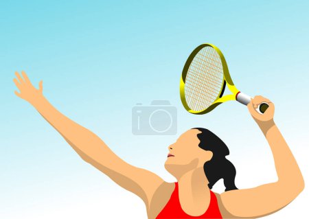 Photo for Tennis player. Colored vector hand drawn illustration - Royalty Free Image