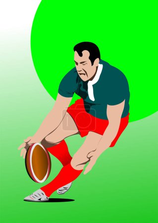 Rugby Player Silhouette. Colored 3d vector hand drawn illustration