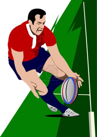 Téléchargez les illustrations : Silhouettes de joueur de rugby. Illustration de dessin à la main vecteur de couleur 3d - en licence libre de droit