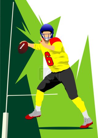 Illustration for American football player image. Poster. Vector 3d illustration. Hand drawn illustration - Royalty Free Image