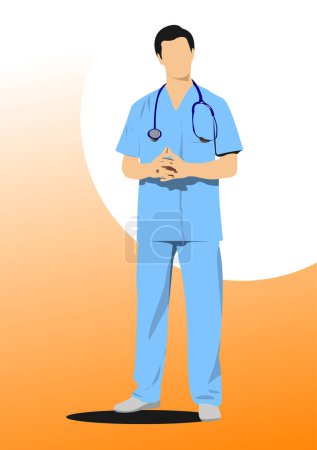 Arzt mit Stethoskop. Vektor 3D handgezeichnete Illustration