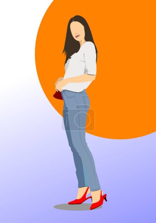 Photo for A young  girl. 3d vector color hand drawn  illustration - Royalty Free Image