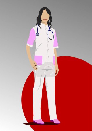 Arzt mit Stethoskop. Vektor 3D handgezeichnete Illustration