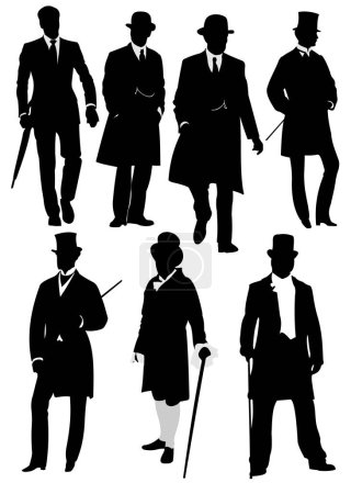 London gentleman in hat. Black and white Vector illustration