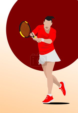 Photo for Woman Tennis player poster. Colored Vector  hand drawn illustrat - Royalty Free Image