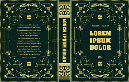 Photo for Ornate leather book cover and Old retro ornament frames. Royal Golden style design. Historical novel. Vintage Border to be printed on the covers of books. Colored Vector hand drawn illustration - Royalty Free Image