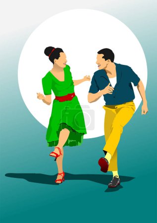 Lindy hop or rock-n-roll dance. Dance for rock-n-roll music. 3d vector hand drawn illustration