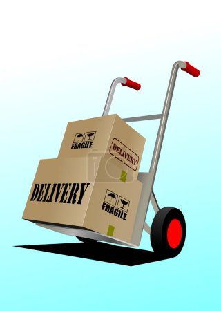 Photo for Carton box and delivery unit. Colored  vector hand drawn illustration - Royalty Free Image