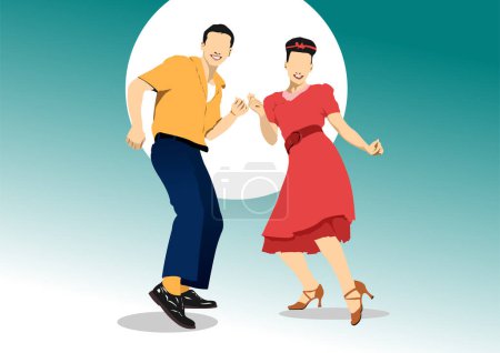 Lindy Hop oder Boogie-Woogie Dance. Tanz zu Boogie-Woogie-Musik. 3D-Vektor handgezeichnete Illustration
