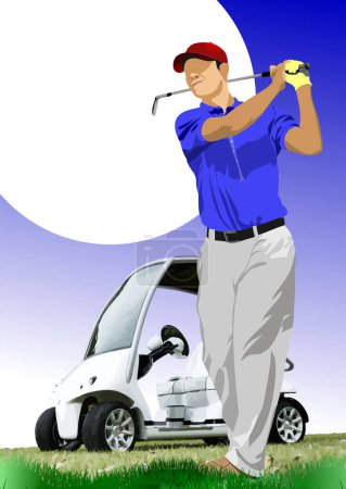 Photo for Golf club background with golfer man image. Vector 3d hand drawn illustration - Royalty Free Image