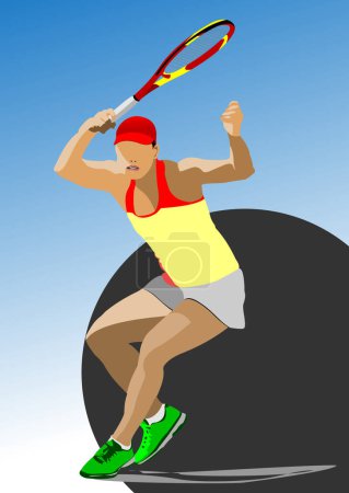 Photo for Tennis player poster. Colored Vector 3d illustration for designers. Hand drawn illustration - Royalty Free Image