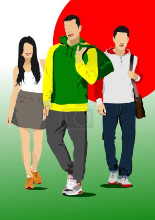 Illustration for 3d Vector illustration of group young man and women. Hand drawn illustration - Royalty Free Image