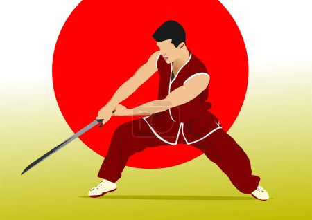 Téléchargez les illustrations : Sports de combat orientaux. Le Japon. Illustration vectorielle 3D colorée dessinée à la main. - en licence libre de droit