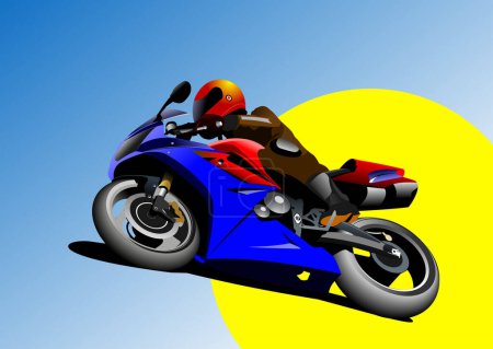 Photo for Motorcycle on the blue sky background. Biker. Colored Vector hand drawn 3d illustration - Royalty Free Image