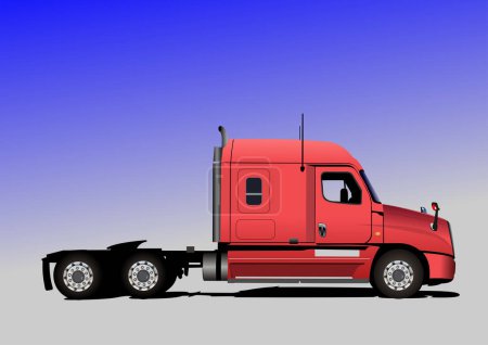 Red  truck on the road. Vector 3d hand drawn illustration