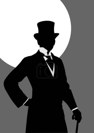 Set of London handsome gentlemen. White-black vector hand drawn illustration 