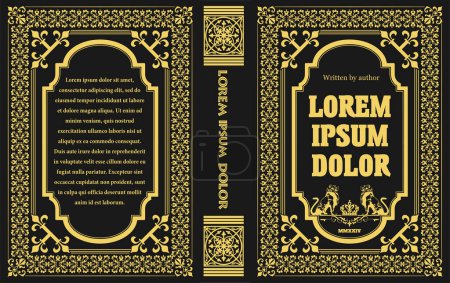 Ornate leather book cover and Old retro ornament frames. Royal Golden style design. Historical novel. Oriental style Vector illustration. Hand drawn illustration 