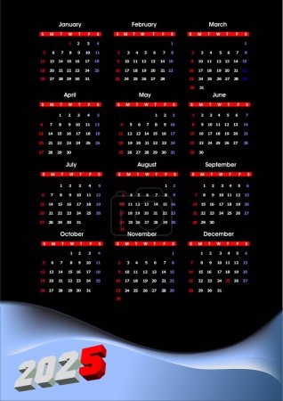2025 calendar. 3d color illustration