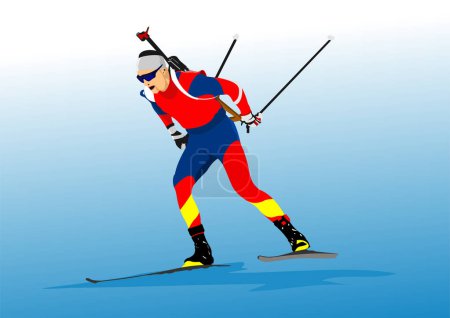 Winter sport silhouettes. Skiing. Color 3d vector  illustration. Hand drawn illustration