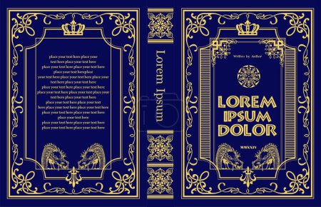 Ornate leather book cover and Old retro ornament frames. Royal Golden style design. Historical novel. Oriental style Vector illustration. Hand drawn illustration 