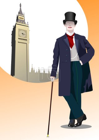 Abstract London gentleman in hat Vector 3d hand drawn illustration