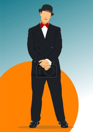 Illustration for Vintage Gentleman Wearing Top Hat Isolated on White Background. 3d color hand drawn vector illustration - Royalty Free Image