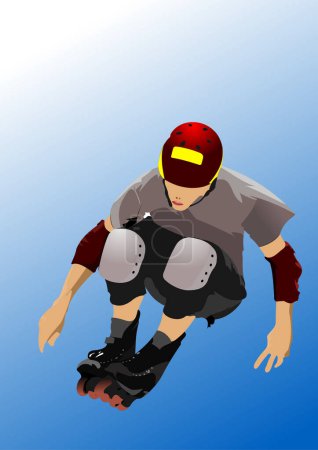 Silhouette roller skater. Illustration vectorielle 3d dessinée à la main