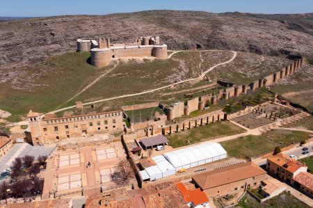 Aerial photo of fortified structure, Berlanga de Duero castle in Castile and Leon, Spain.