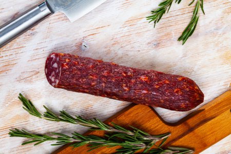 Braunschweiger sausage, traditional german semi-dry cured sausage on wooden table
