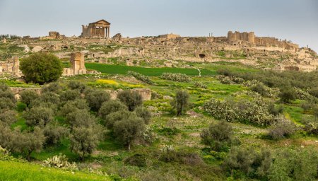 General views of ancient city Dougga Thugga in Tunisia. Best-preserved Roman town in North Africa