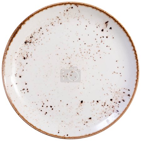 Empty round ceramic plate Isolated over white background