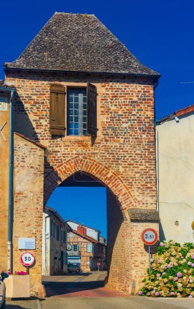 Eastern gate of Romenay, commune in Saone-et-Loire department in region of Bourgogne-Franche-Comte, France.
