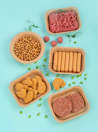 Photo for Variety of plant based meat. Plant based vegetarian alternative meat products, top view - Royalty Free Image