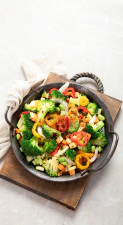 Photo for Vegetarian stir fry, vegan food concept. Top view, copy space - Royalty Free Image
