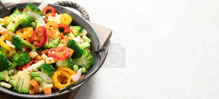 Photo for Vegetarian stir fry, vegan food concept. Panorama, banner, copy space - Royalty Free Image