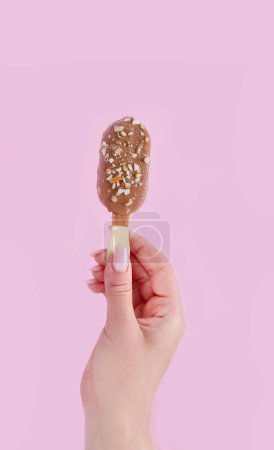 Photo for Popsicle ice-cream assortment on pink background. Spring natural background. Top view, flat lay, copy space - Royalty Free Image