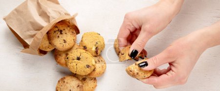 Photo for National cookie day , chocolate cookies , Biscuit, Cookie day poster, 4 December, american food holiday on a white background. Panorama. - Royalty Free Image