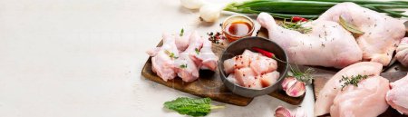 Photo for Various raw chicken meat portions. Panorama, banner - Royalty Free Image