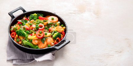 Photo for Healthy food cooking.Colorful vegetables on light background. Top view, copy space. Panarama banner - Royalty Free Image