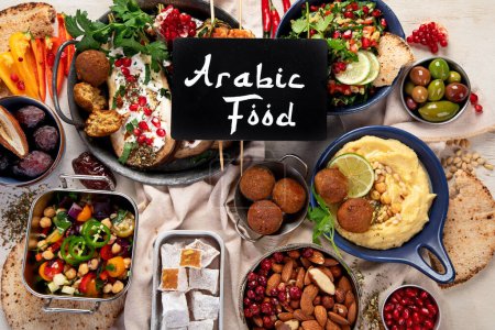 Photo for Middle eastern or Arabic dishes on light background. Tasty traditional food. Top pview - Royalty Free Image