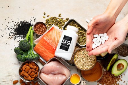 Photo for Foods containing natural magnesium (Mg). Healthy food concept. Top view - Royalty Free Image