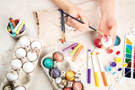 Photo for DIY Easter egg painting. Holidays and creativity. Tradition concept. - Royalty Free Image