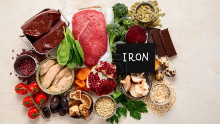 Photo for Food containing natural iron. Healthy eating. Top view, copy space - Royalty Free Image