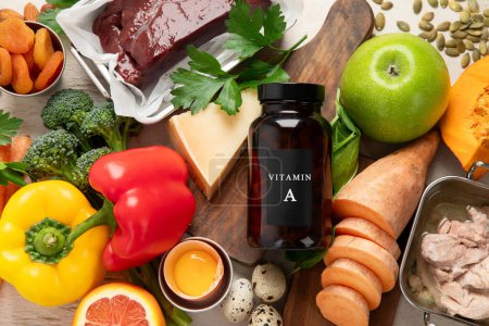 Photo for Set of high in vitamin A. Concept of healthy. Top view - Royalty Free Image