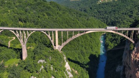 Aerial view on Djurdjevica arch bridge over the Tara River in northern Montenegro